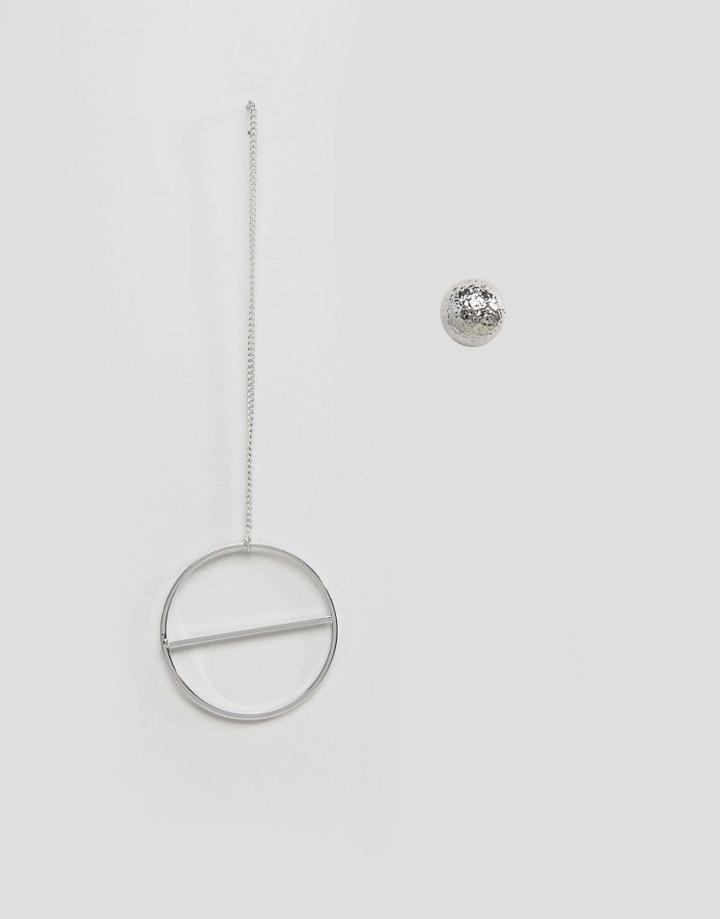 Ashiana Mis Matched Long Line Hoop Earring With Stud - Silver