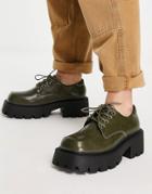 Truffle Collection Chunky Lace Up Shoes With Exaggerated Sole In Green