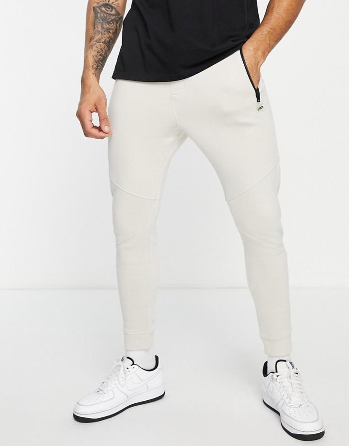 Bershka Pique Sweatpants In Ecru-gray