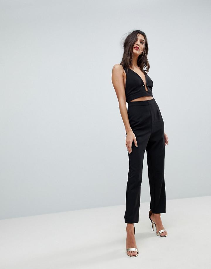 Asos Jumpsuit With Buckle Detail And Cut Out - Black