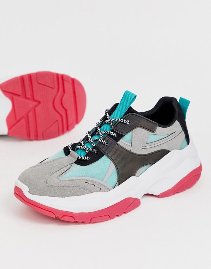 Asos Design Sneakers In Pink Color Pop With Chunky Sole - Black
