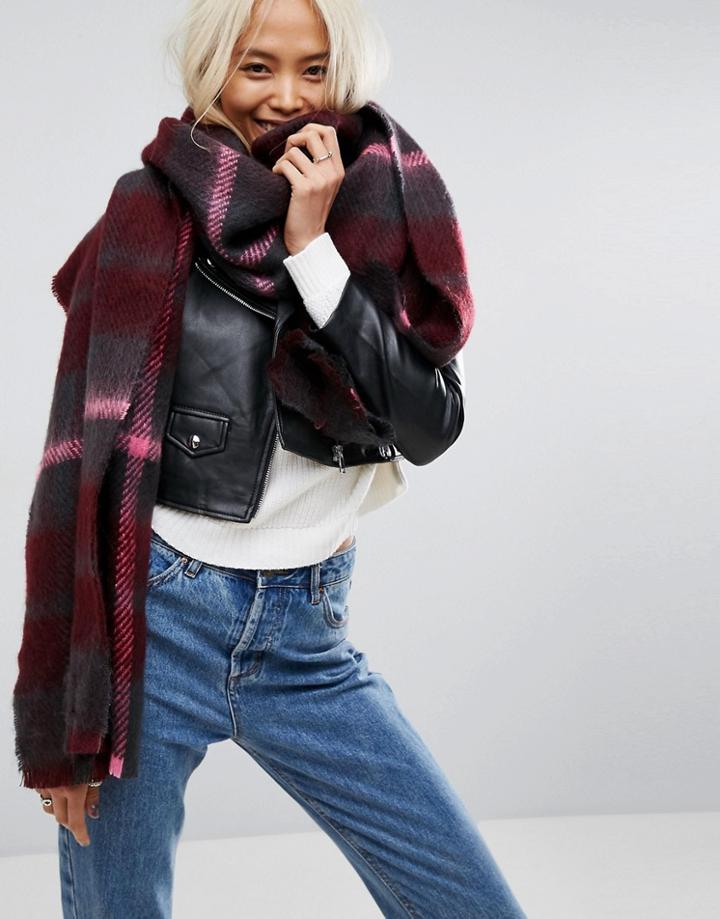 Asos Oversized Square Scarf In Gingham Check - Red