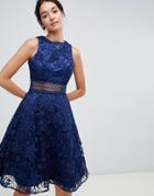 Chi Chi London Crochet Lace Skater Dress In Navy - Navy