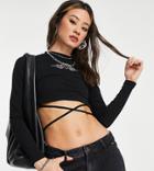 Reclaimed Vintage Inspired Long Sleeve Crop Top With Diamante Rhinestone Print-black