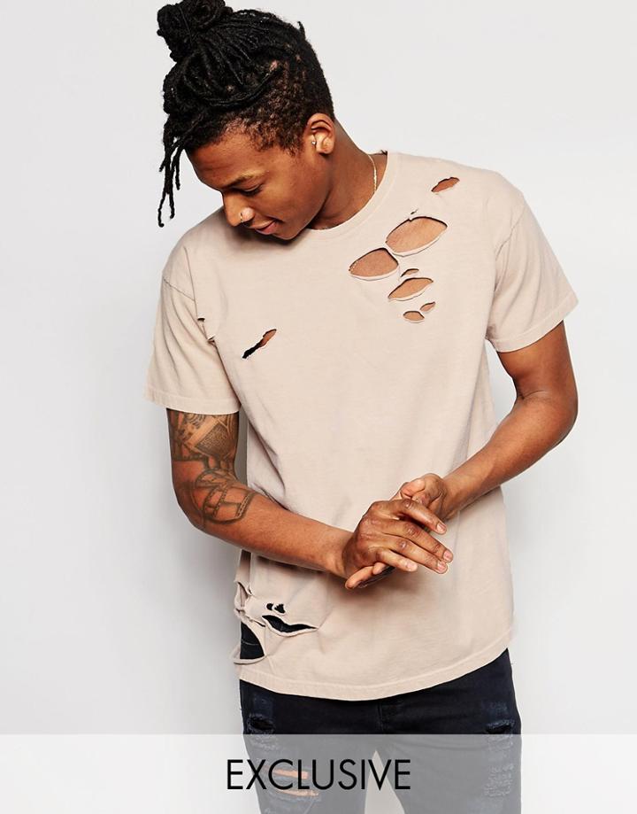 Reclaimed Vintage T-shirt With Distressing - Stone