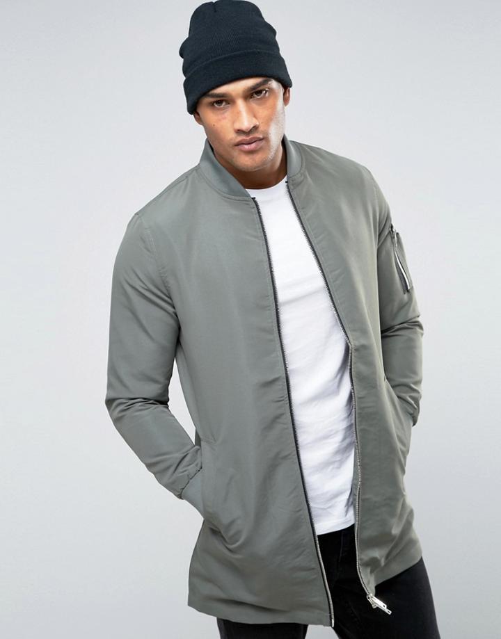 Brave Soul Longline Jacket - Green