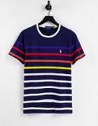 Polo Ralph Lauren Player Logo Multi Stripe T-shirt In Navy