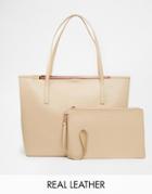 Ted Baker Zip Purse Crosshatch Leather Shopper With Removable Pouch - Beige