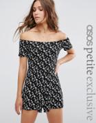 Asos Petite Bardot Playsuit In Ditsy Floral - Multi