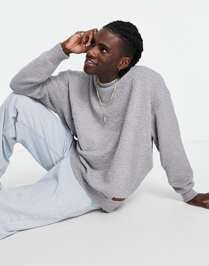 Mennace Oversized Knitted Sweater In Gray Boucle - Part Of A Set-grey