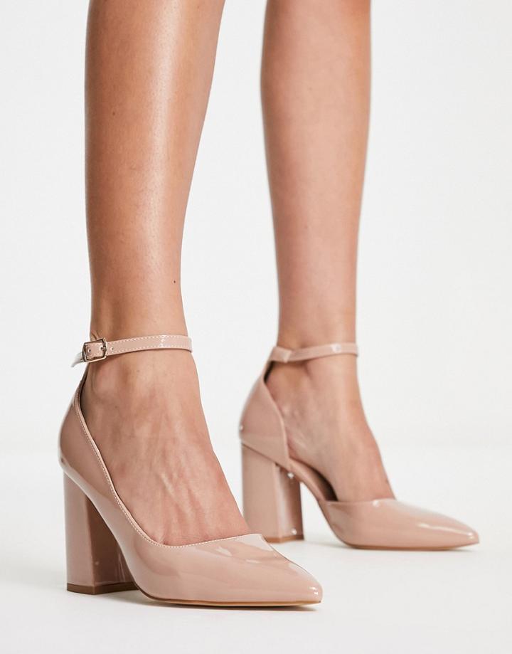 London Rebel Pointed Block Heeled Shoes In Beige-neutral