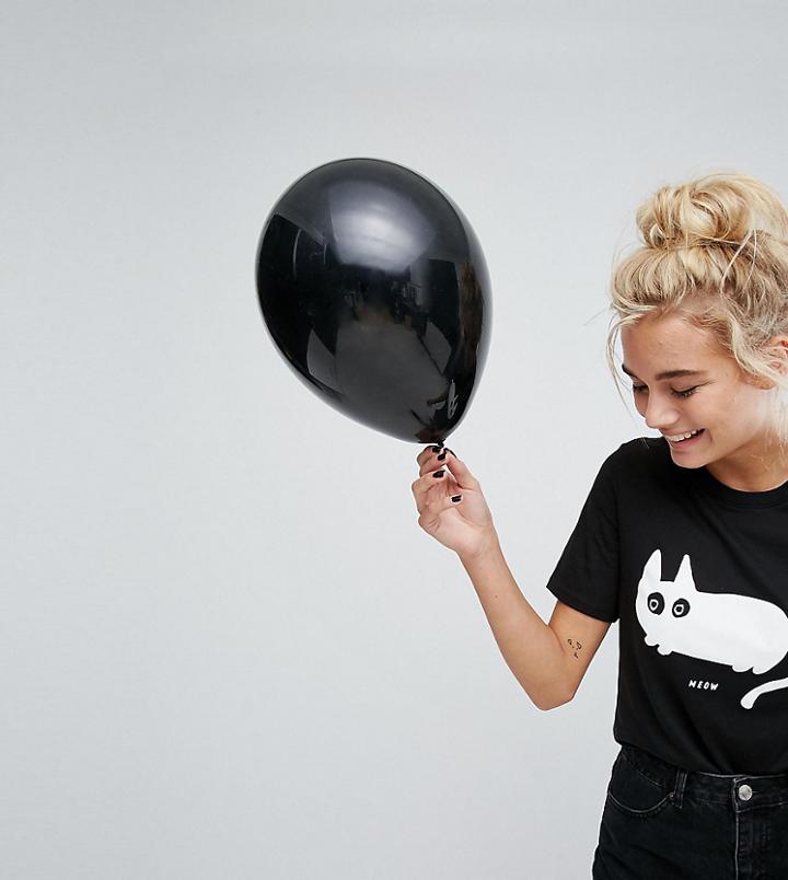 Monki Halloween Cat Meow T-shirt - Black