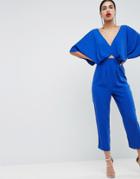 Asos Design Jumpsuit With Kimono Sleeve And Peg Leg - Blue