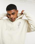Asos Design Oversized Hoodie In Beige With Flower Chest Embroidery-neutral