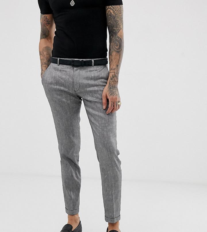 Heart & Dagger Skinny Fit Suit Pants In Gray Linen Mix - Gray