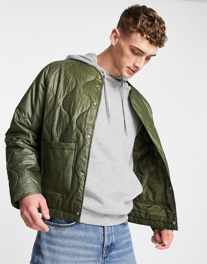 Asos Design Quilted Jacket In Khaki-green