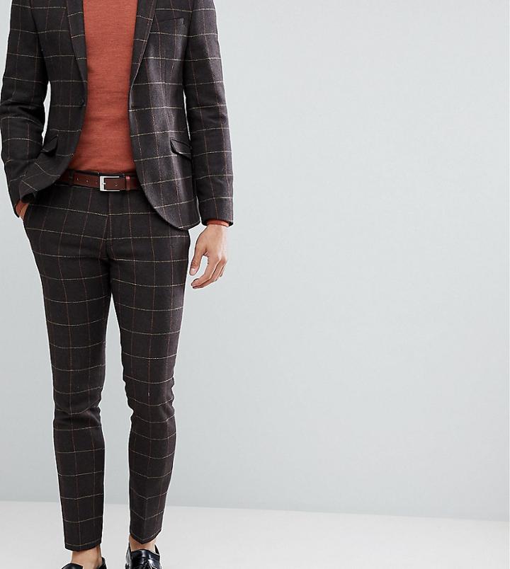 Heart & Dagger Suit Pants In Grid Check - Brown
