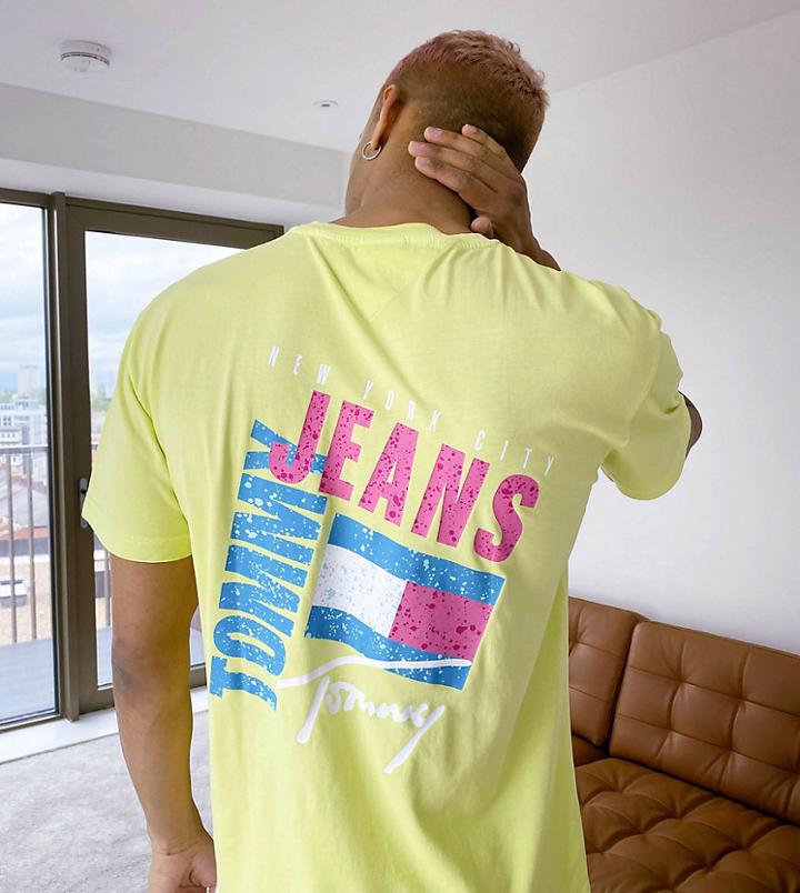 Tommy Jeans Exclusive To Asos Back Photoprint Logo T-shirt In Faded Lime Green