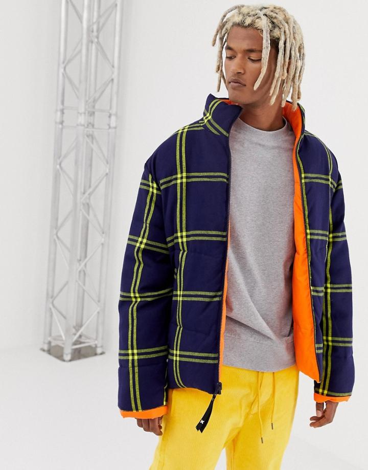 Collusion Reversible Puffer Coat In Check - Multi