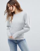Willow And Paige Fitted Sweater With Balloon Sleeve Detail-gray