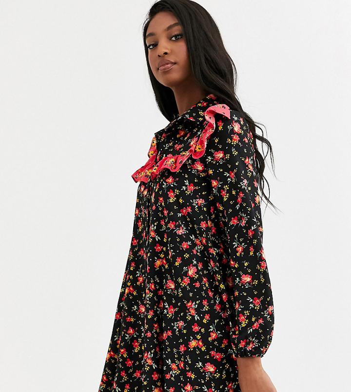 Asos Design Tall Shirt Smock Dress In Mixed Print