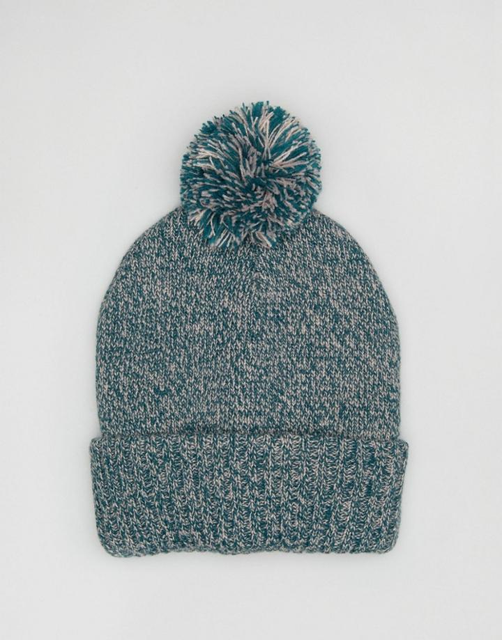 Asos Bobble Beanie In Green Twist - Green