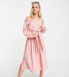 Asos Design Petite Off Shoulder Super Crinkle Beach Maxi Dress In Blush-pink