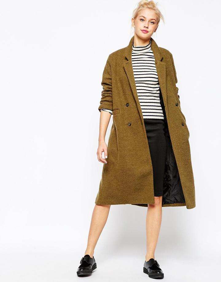 Monki Double Breasted Tailored Coat - Khaki Green