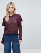 Minimum Cold Shoulder Sweater-purple
