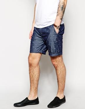 Asos Chino Shorts In Chambray With Paisley Print - Blue