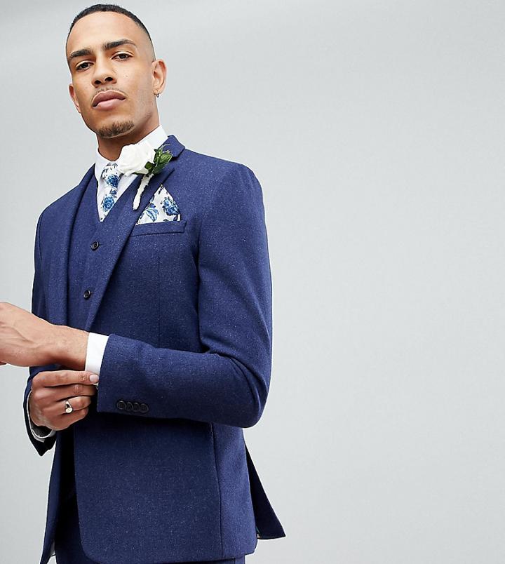 Asos Tall Wedding Skinny Suit Jacket In Navy Wool Mix