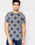 Brave Soul Skull All Over Print T-shirt - Navy