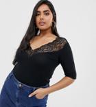 Asos Design Curve Top With Lace Bardot Off Shoulder Trim