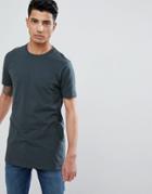 Asos Design Longline T-shirt With Crew Neck In Khaki - Green