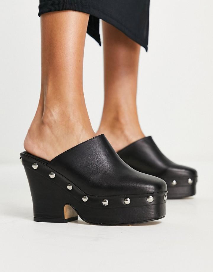 Topshop Rowan Leather Clogs In Black