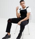 Liquor N Poker Skinny Overalls With Rose Patches And Rips - Black