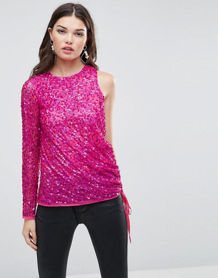 Asos Asymmetric Top In Scatter Embellishment - Pink