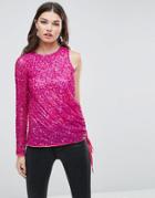 Asos Asymmetric Top In Scatter Embellishment - Pink