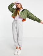 Asos Design Cropped Bomber Jacket With Jersey Hood In Khaki-green