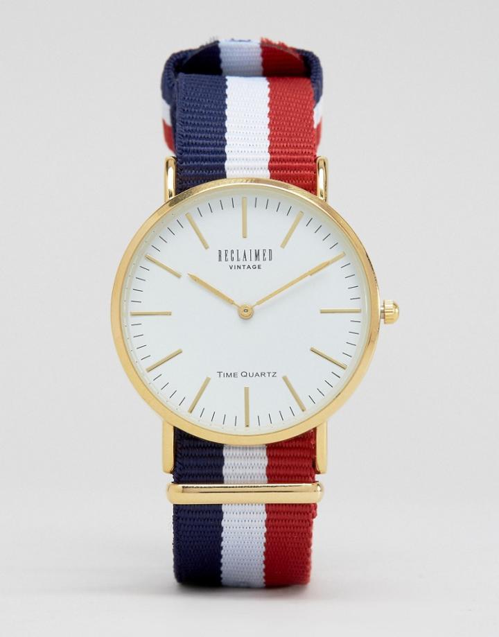 Reclaimed Vintage Stripe Canvas Watch With White Dial - Multi