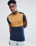 Asos Muscle Polo Shirt With Color Block And Zip Neck - Beige