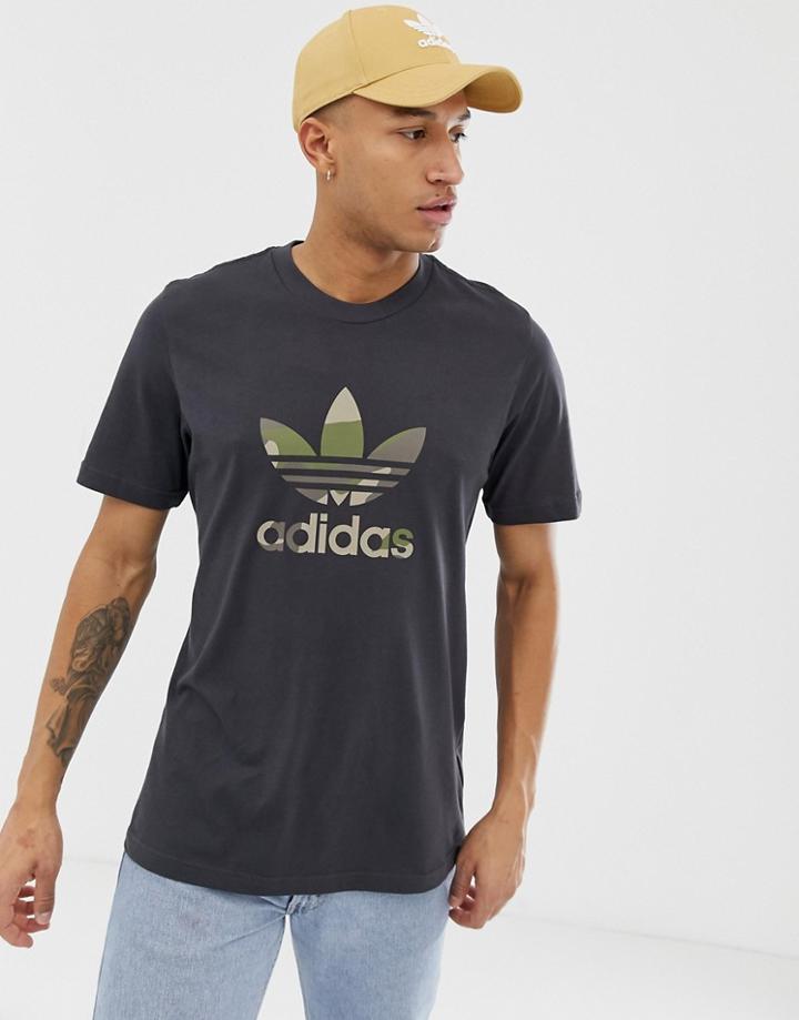 Adidas Originals Camo Trefoil Filled T-shirt In Black - Black
