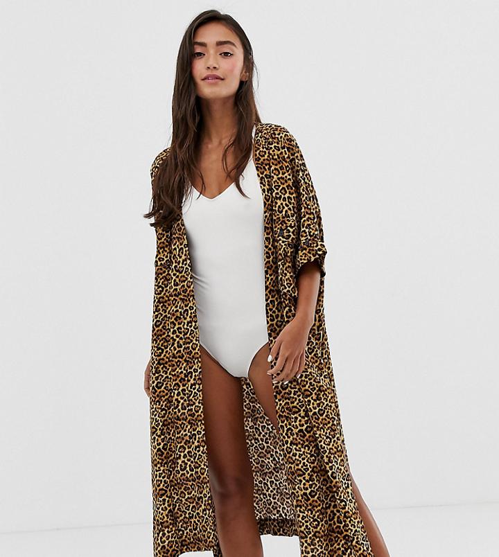 Monki Leopard Print Caftan In Brown - Brown