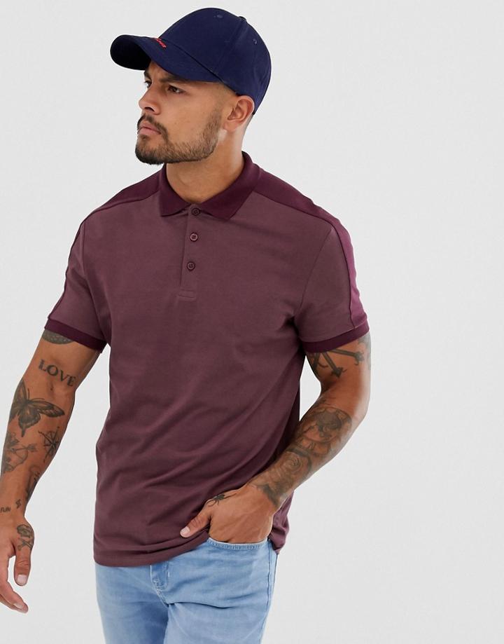 Asos Design Organic Polo Shirt With Contrast Shoulder Panel - Red