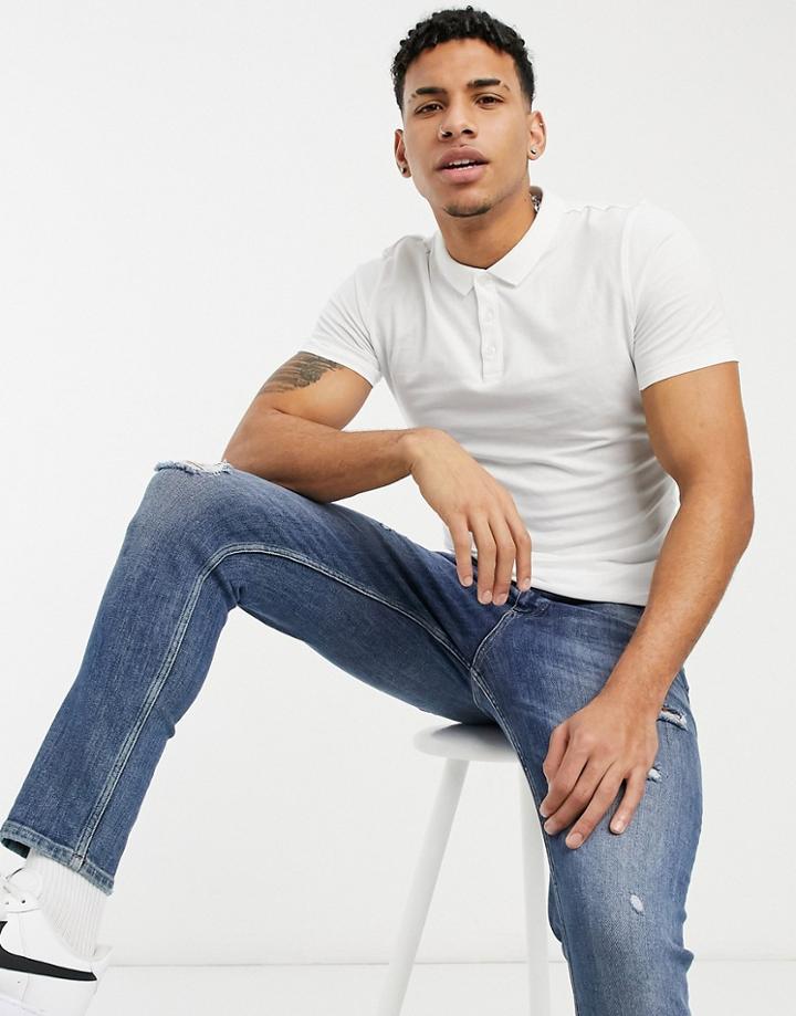 New Look Muscle Fit Jersey Polo In White