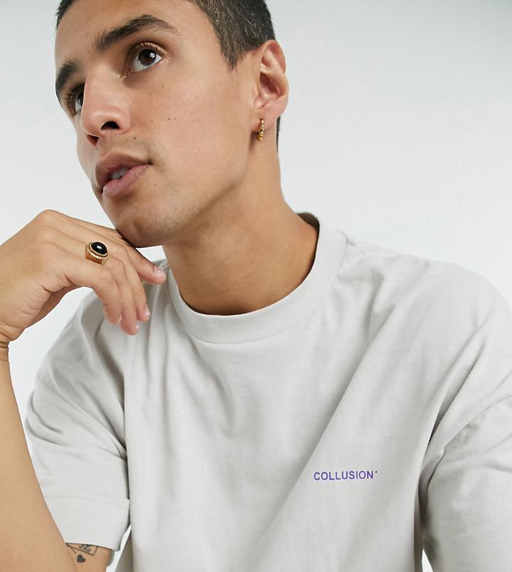 Collusion Oversized T-shirt In Silver Gray With Logo Print