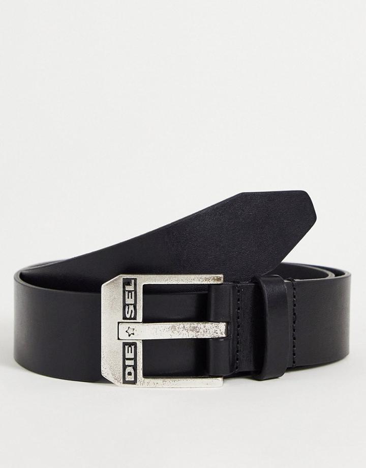 Diesel Buckle Logo Leather Belt In Black