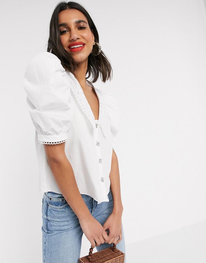 River Island Lace Collar Top In White