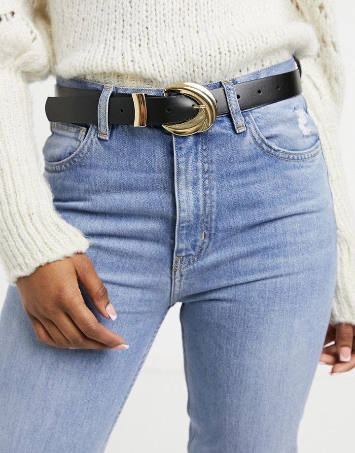 Asos Design Waist And Hip Jeans Belt With Textured Buckle-black