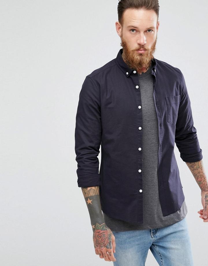 Asos Casual Slim Oxford In Navy - Navy